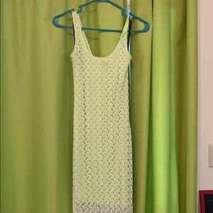White Crochet Dress with Green